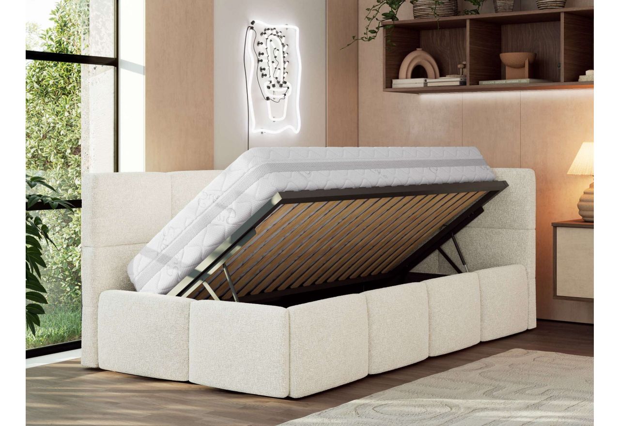 Łóżko młodzieżowe - ARVO 90x200 - materac piankowy - kremowy, struktura - strona prawa