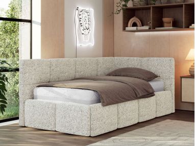 Łóżko młodzieżowe - ARVO 90x200 - materac multipocket - beżowy, struktura - strona prawa