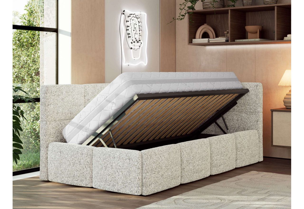 Łóżko młodzieżowe - ARVO 90x200 - materac multipocket - beżowy, struktura - strona prawa