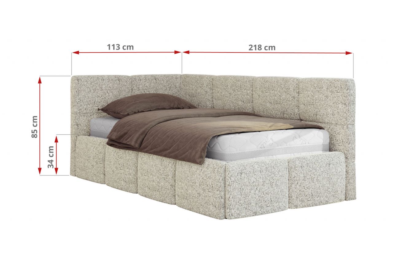 Łóżko młodzieżowe - ARVO 90x200 - materac multipocket - beżowy, struktura - strona prawa
