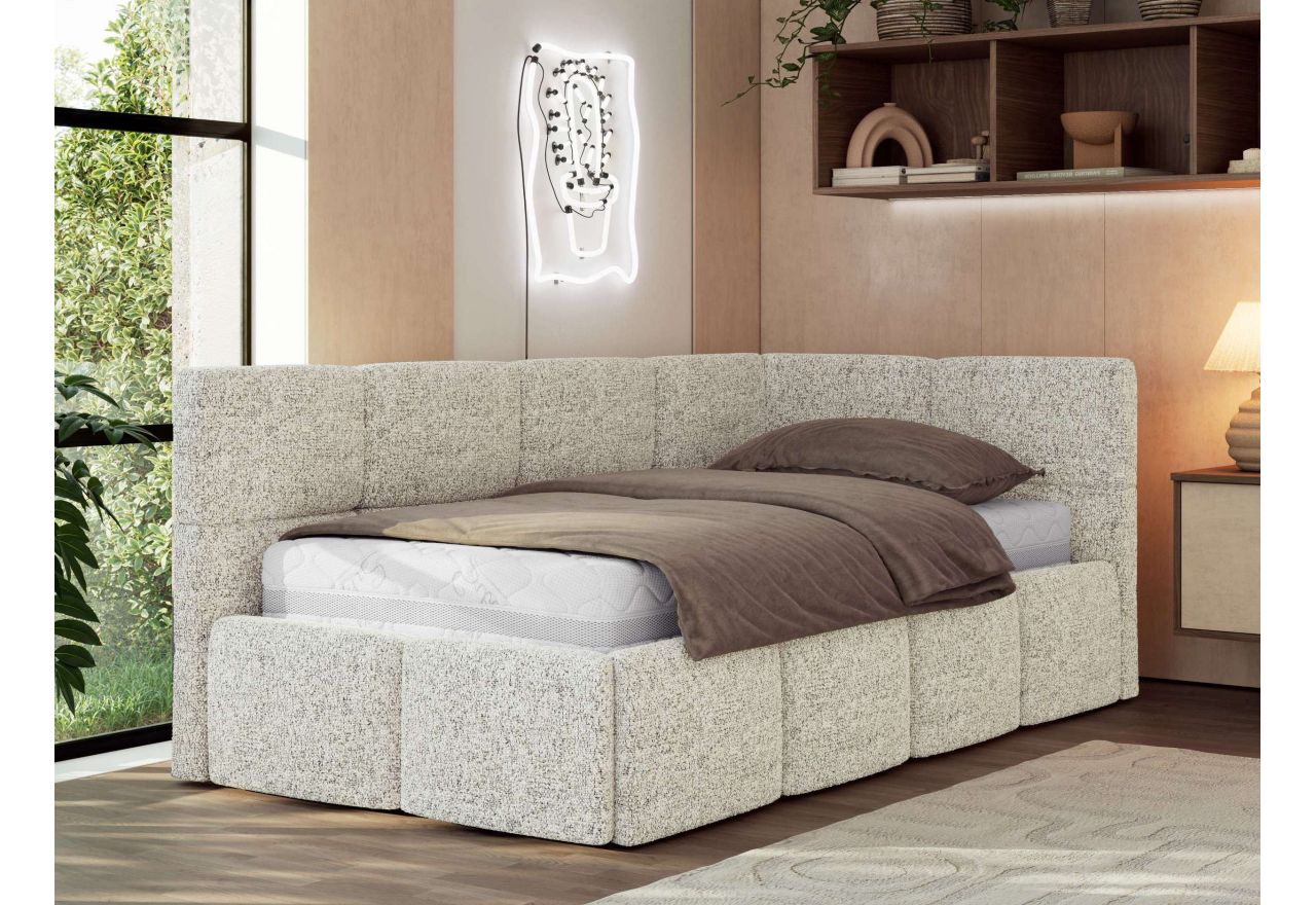 Łóżko młodzieżowe - ARVO 90x200 - materac piankowy - beżowy, struktura - strona prawa