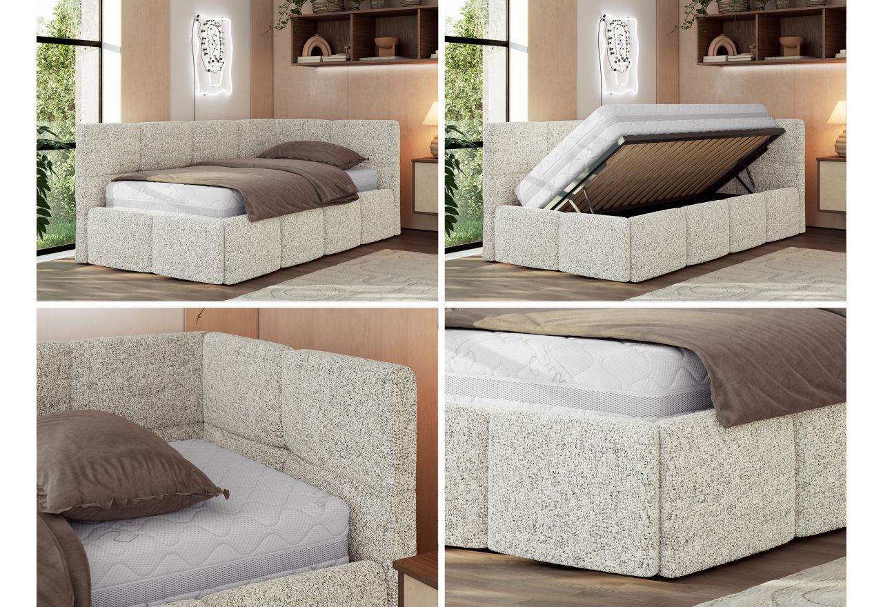 Łóżko młodzieżowe - ARVO 90x200 - materac piankowy - beżowy, struktura - strona prawa