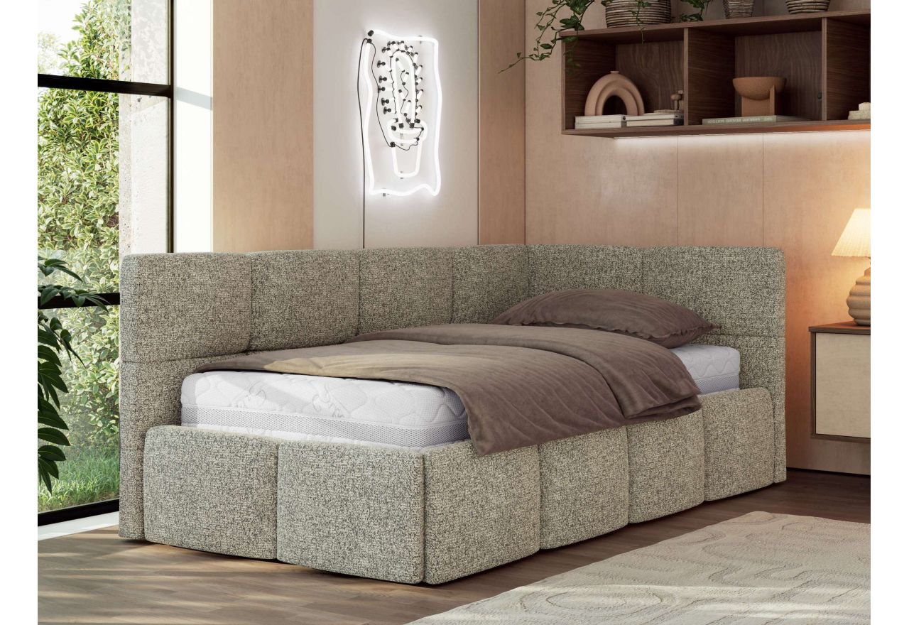 Łóżko młodzieżowe - ARVO 90x200 - materac multipocket - szary, struktura - strona prawa