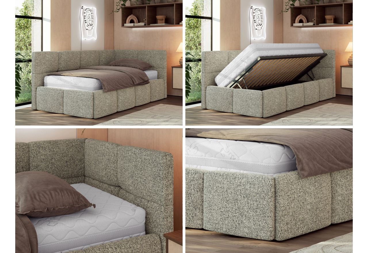 Łóżko młodzieżowe - ARVO 90x200 - materac pocket - szary, struktura - strona prawa