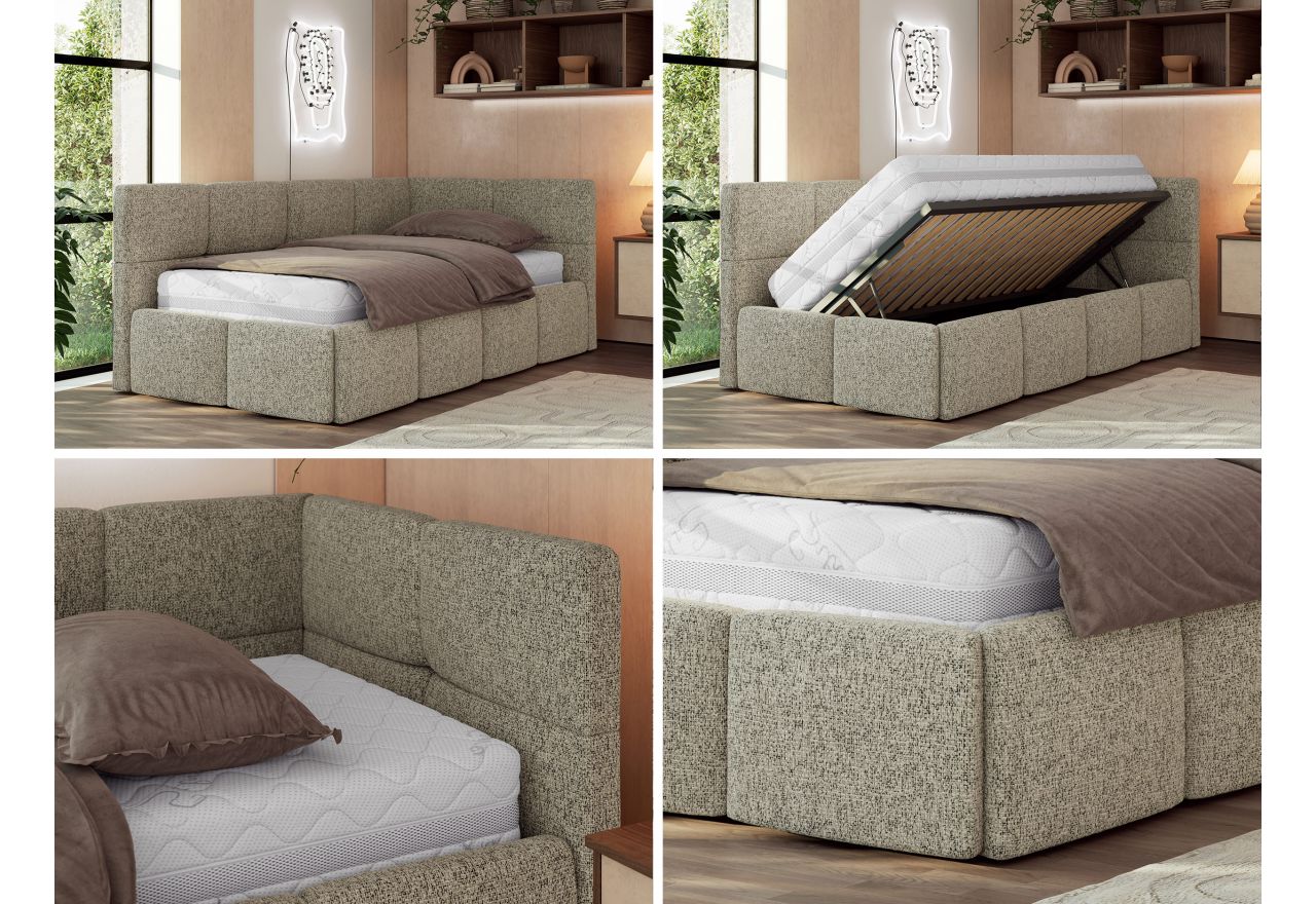 Łóżko młodzieżowe - ARVO 90x200 - materac multipocket - ciemnobeżowy, struktura - strona prawa