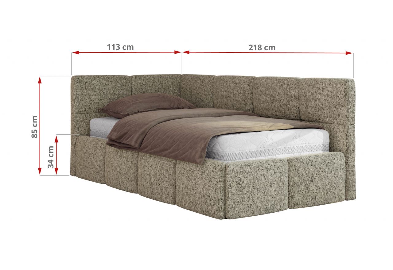 Łóżko młodzieżowe - ARVO 90x200 - materac multipocket - ciemnobeżowy, struktura - strona prawa