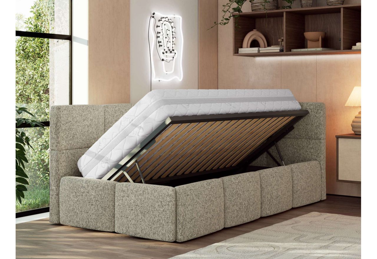 Łóżko młodzieżowe - ARVO 90x200 - materac pocket - ciemnobeżowy, struktura - strona prawa