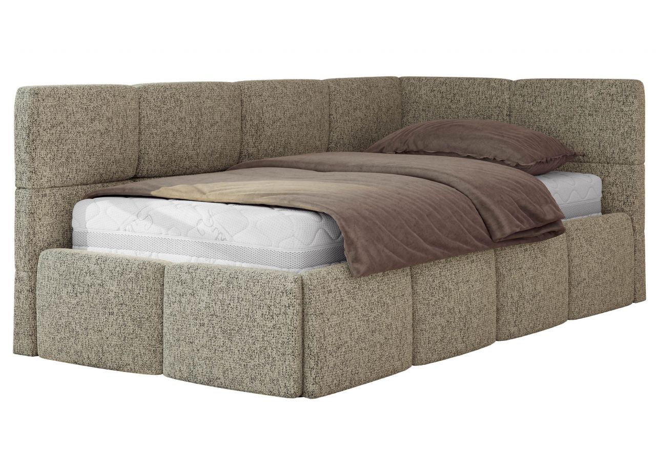 Łóżko młodzieżowe - ARVO 90x200 - materac pocket - ciemnobeżowy, struktura - strona prawa
