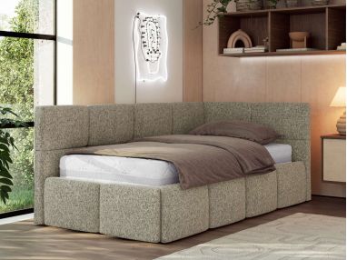 Łóżko młodzieżowe - ARVO 90x200 - materac piankowy - ciemnobeżowy, struktura - strona prawa