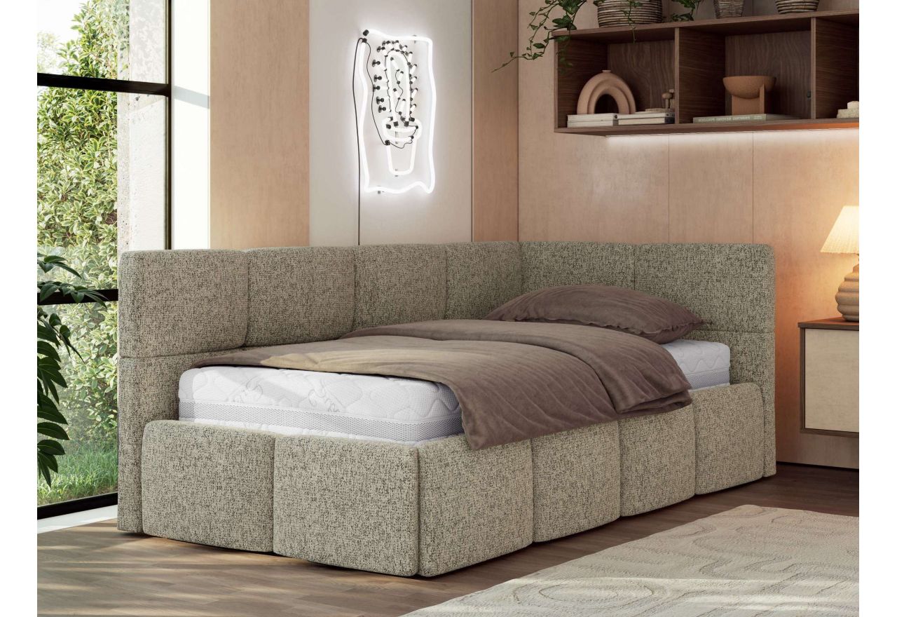 Łóżko młodzieżowe - ARVO 90x200 - materac piankowy - ciemnobeżowy, struktura - strona prawa