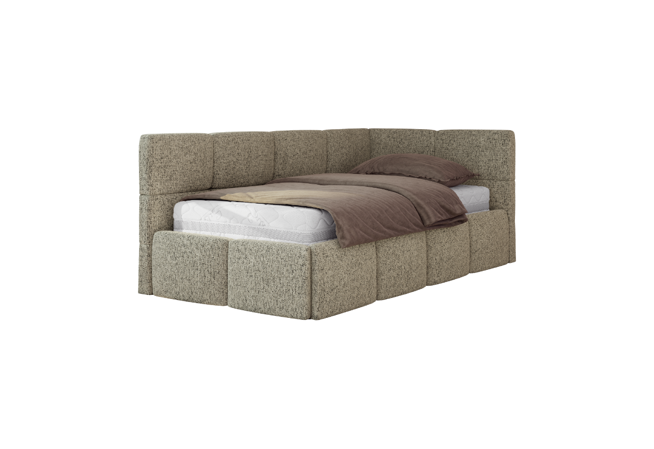 Łóżko młodzieżowe - ARVO 90x200 - materac piankowy - ciemnobeżowy, struktura - strona prawa