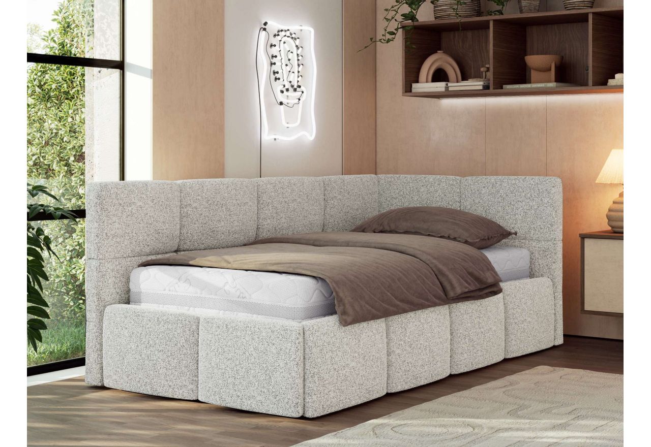 Łóżko młodzieżowe - ARVO 90x200 - materac multipocket - jasnoszary, struktura - strona prawa