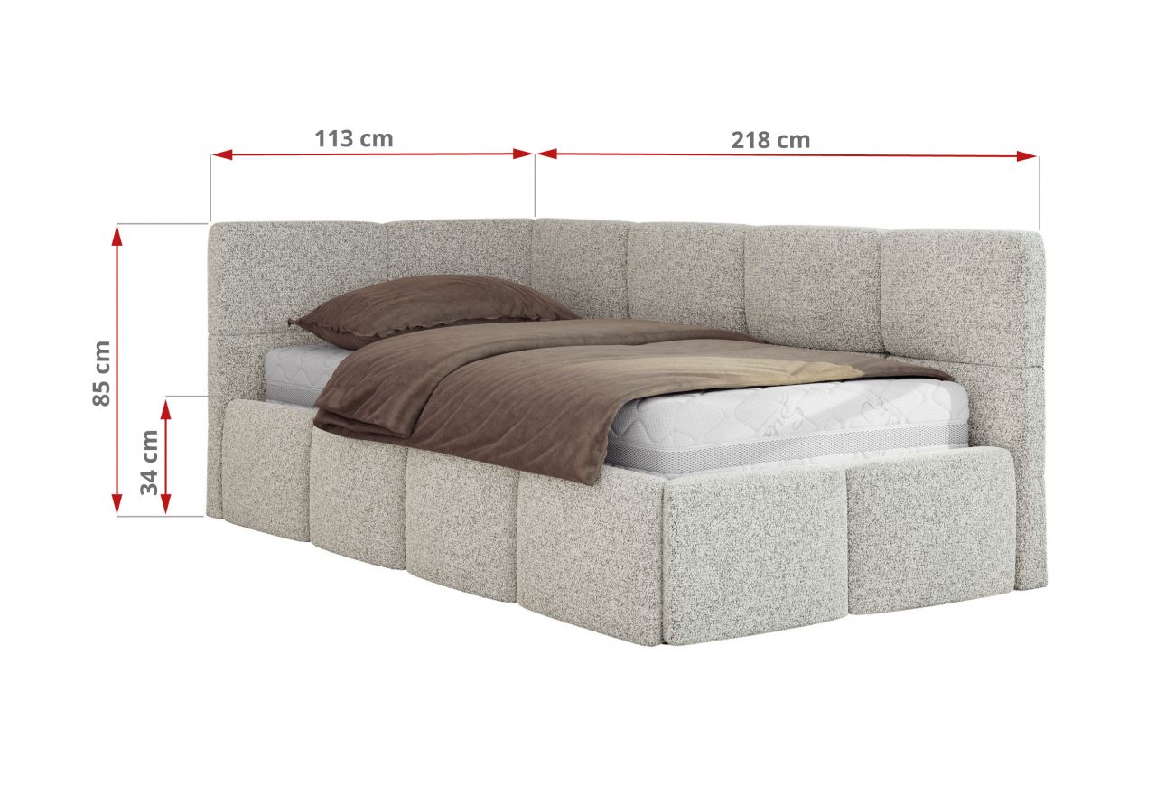 Łóżko młodzieżowe - ARVO 90x200 - materac multipocket - jasnoszary, struktura - strona prawa