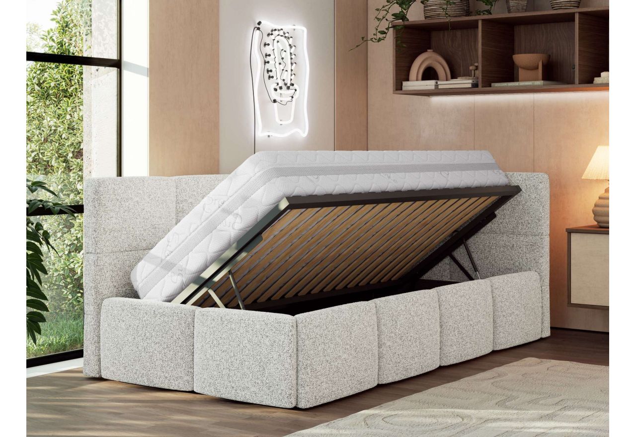 Łóżko młodzieżowe - ARVO 90x200 - materac pocket - jasnoszary, struktura - strona prawa