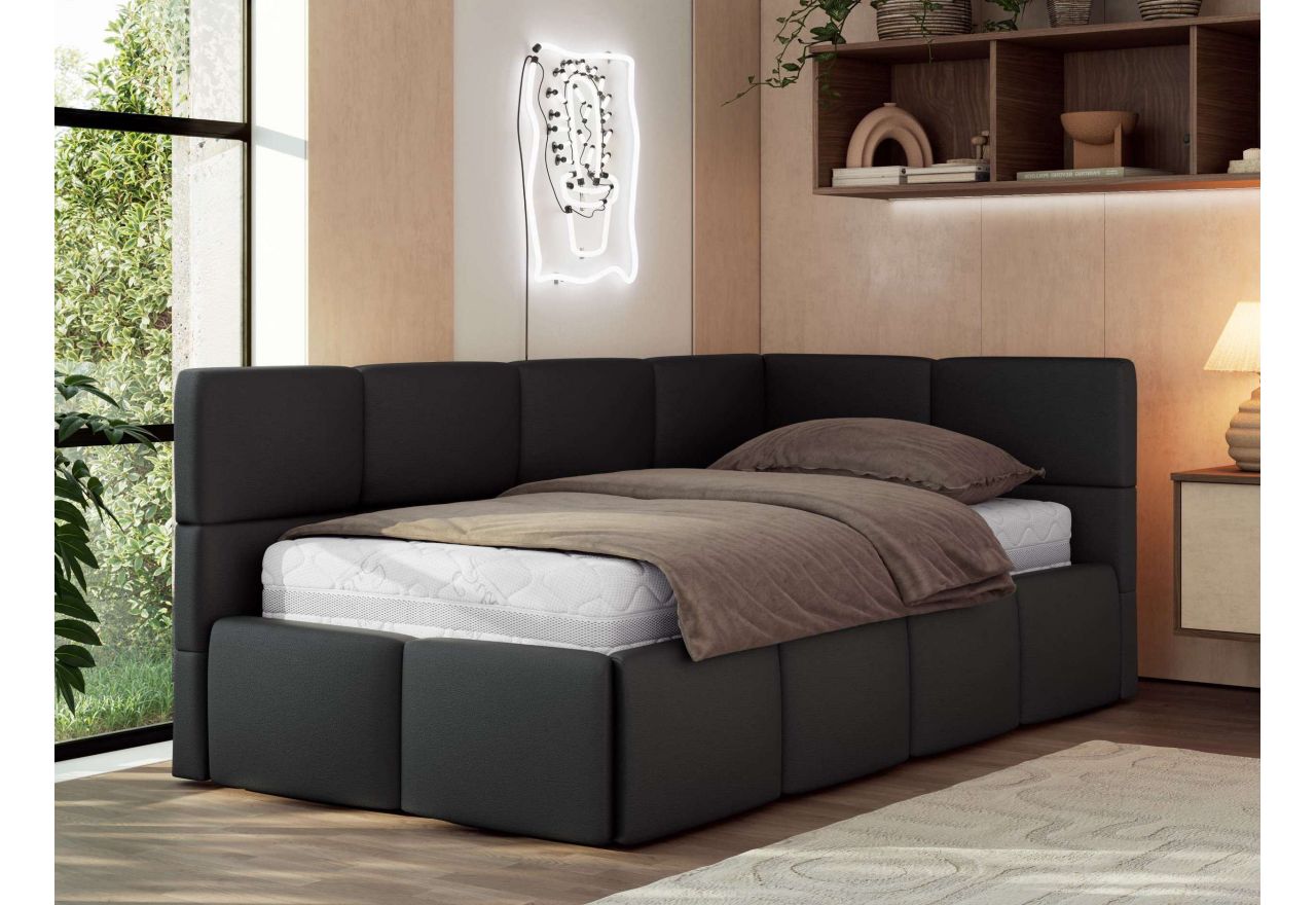 Łóżko młodzieżowe - ARVO 90x200 - czarny, ekoskóra - strona prawa