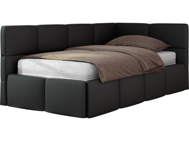 Łóżko młodzieżowe - ARVO 90x200 - czarny, ekoskóra - strona prawa