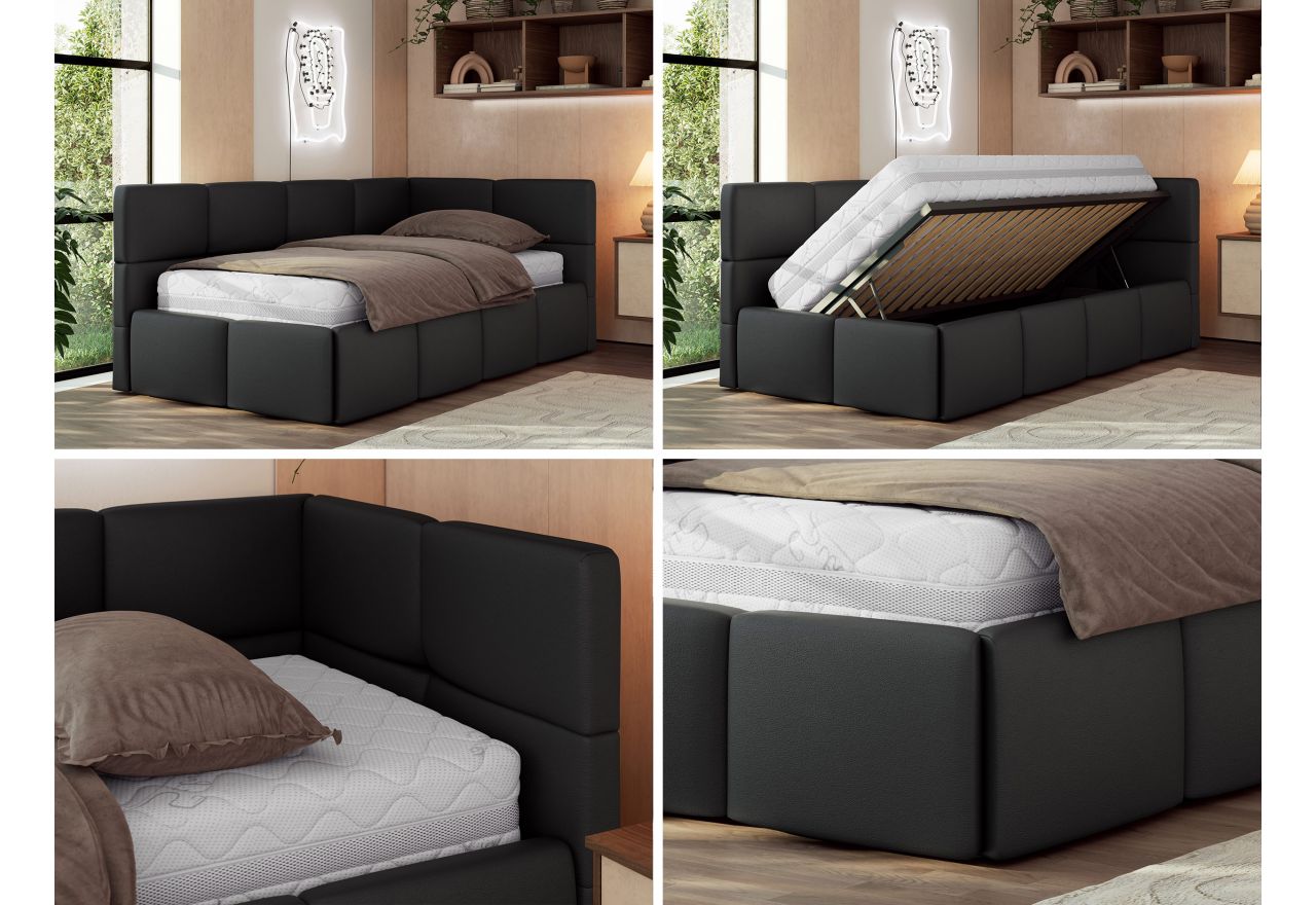 Łóżko młodzieżowe - ARVO 90x200 - czarny, ekoskóra - strona prawa