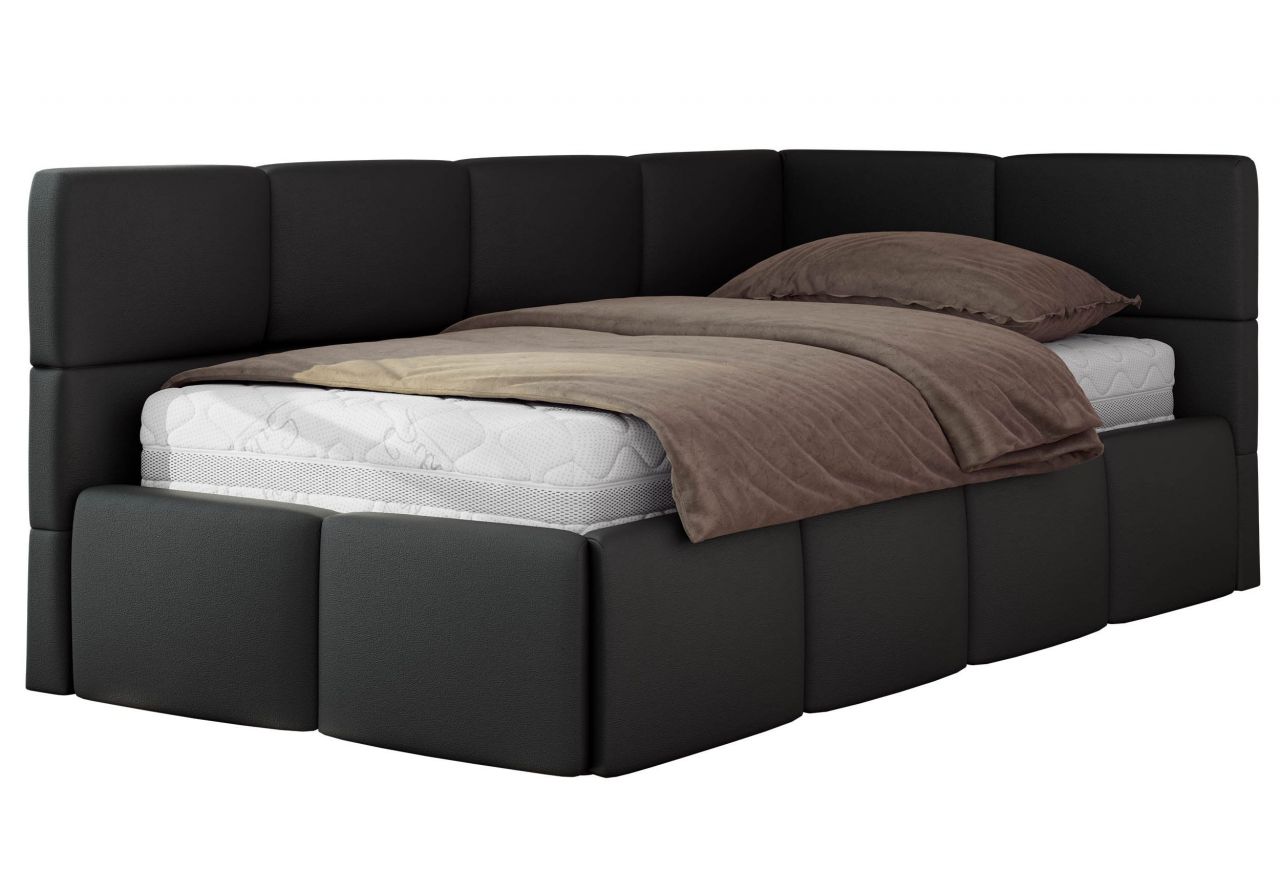 Łóżko młodzieżowe - ARVO 90x200 - czarny, ekoskóra - strona prawa