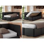 Łóżko młodzieżowe - ARVO 90x200 - materac pocket - czarny, ekoskóra - strona prawa