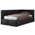 Łóżko młodzieżowe - ARVO 90x200 - materac pocket - czarny, ekoskóra - strona prawa