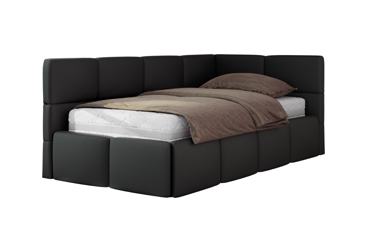 Łóżko młodzieżowe - ARVO 90x200 - materac piankowy - czarny, ekoskóra - strona prawa