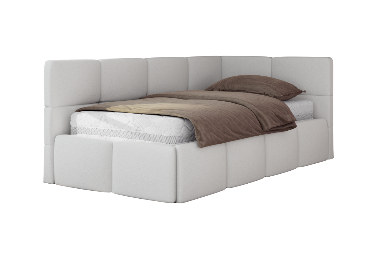 Łóżko młodzieżowe - ARVO 90x200 - biały, ekoskóra - strona prawa