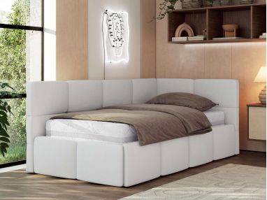 Łóżko młodzieżowe - ARVO 90x200 - materac pocket - biały, ekoskóra - strona prawa