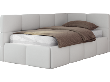 Łóżko młodzieżowe - ARVO 90x200 - materac pocket - biały, ekoskóra - strona prawa