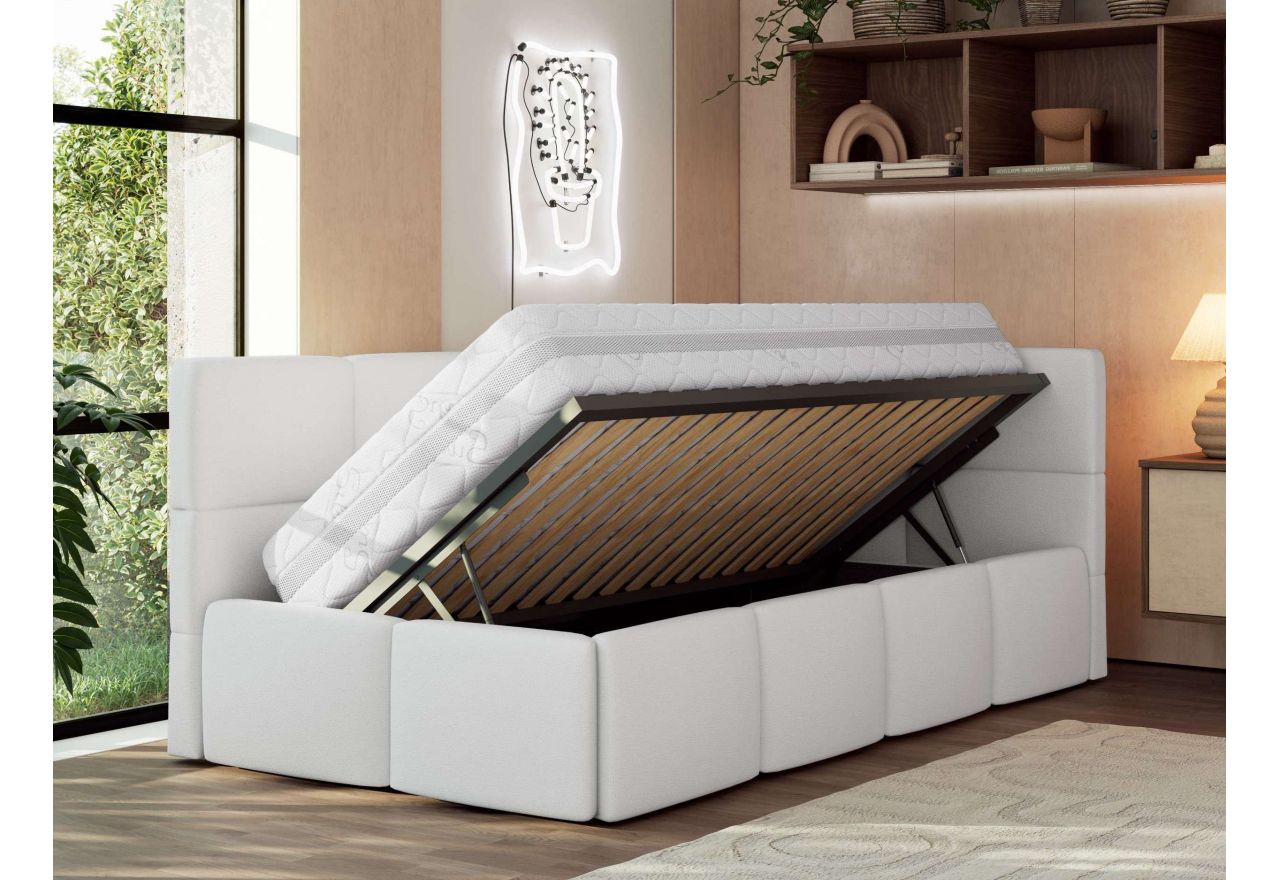 Łóżko młodzieżowe - ARVO 90x200 - materac pocket - biały, ekoskóra - strona prawa