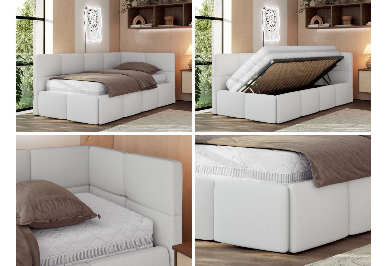 Łóżko młodzieżowe - ARVO 90x200 - materac pocket - biały, ekoskóra - strona prawa