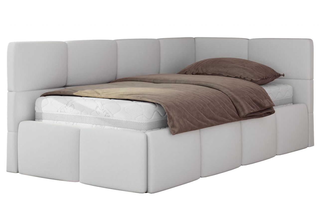 Łóżko młodzieżowe - ARVO 90x200 - materac pocket - biały, ekoskóra - strona prawa