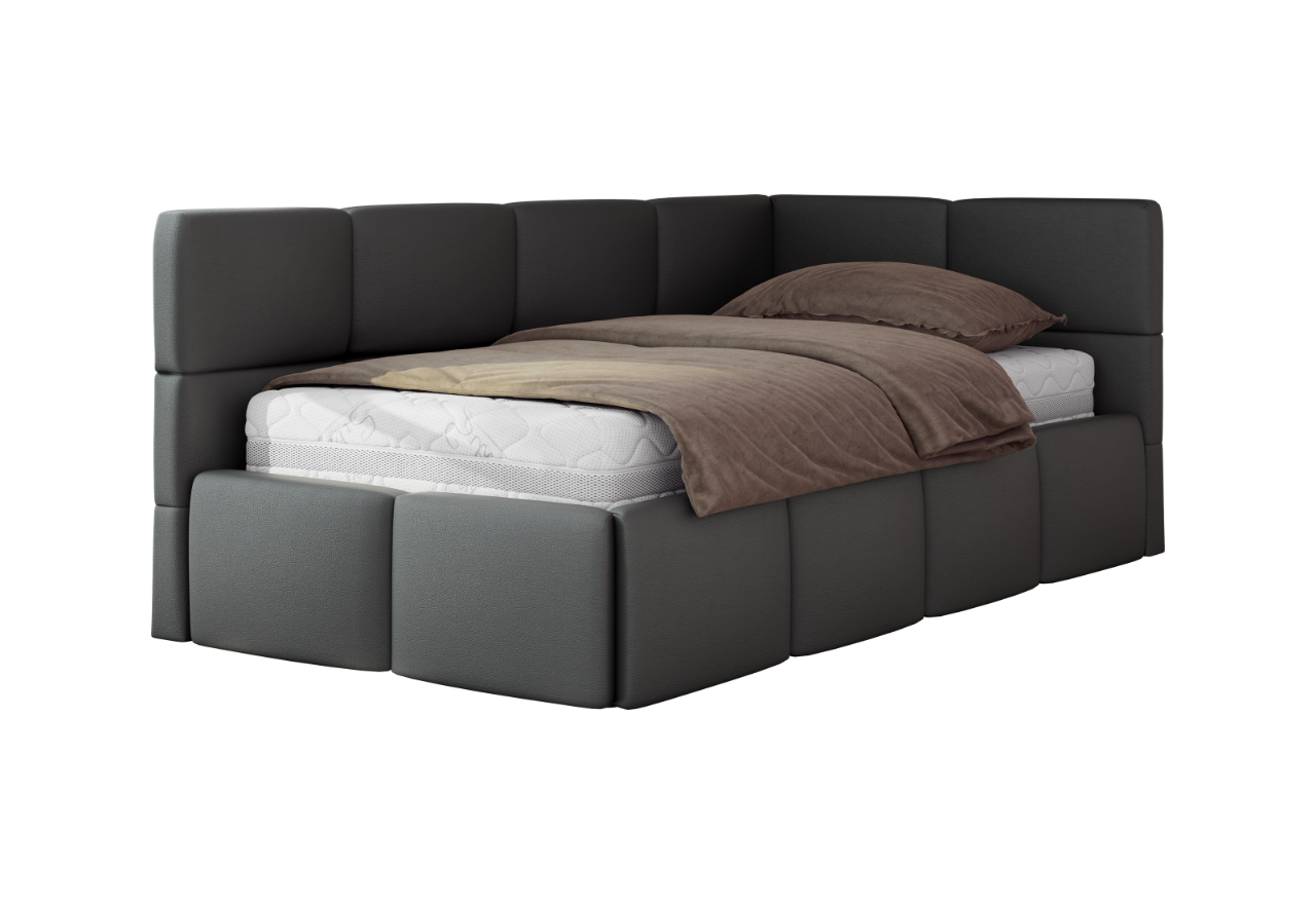 Łóżko młodzieżowe - ARVO 90x200 - materac multipocket - szary, ekoskóra - strona prawa