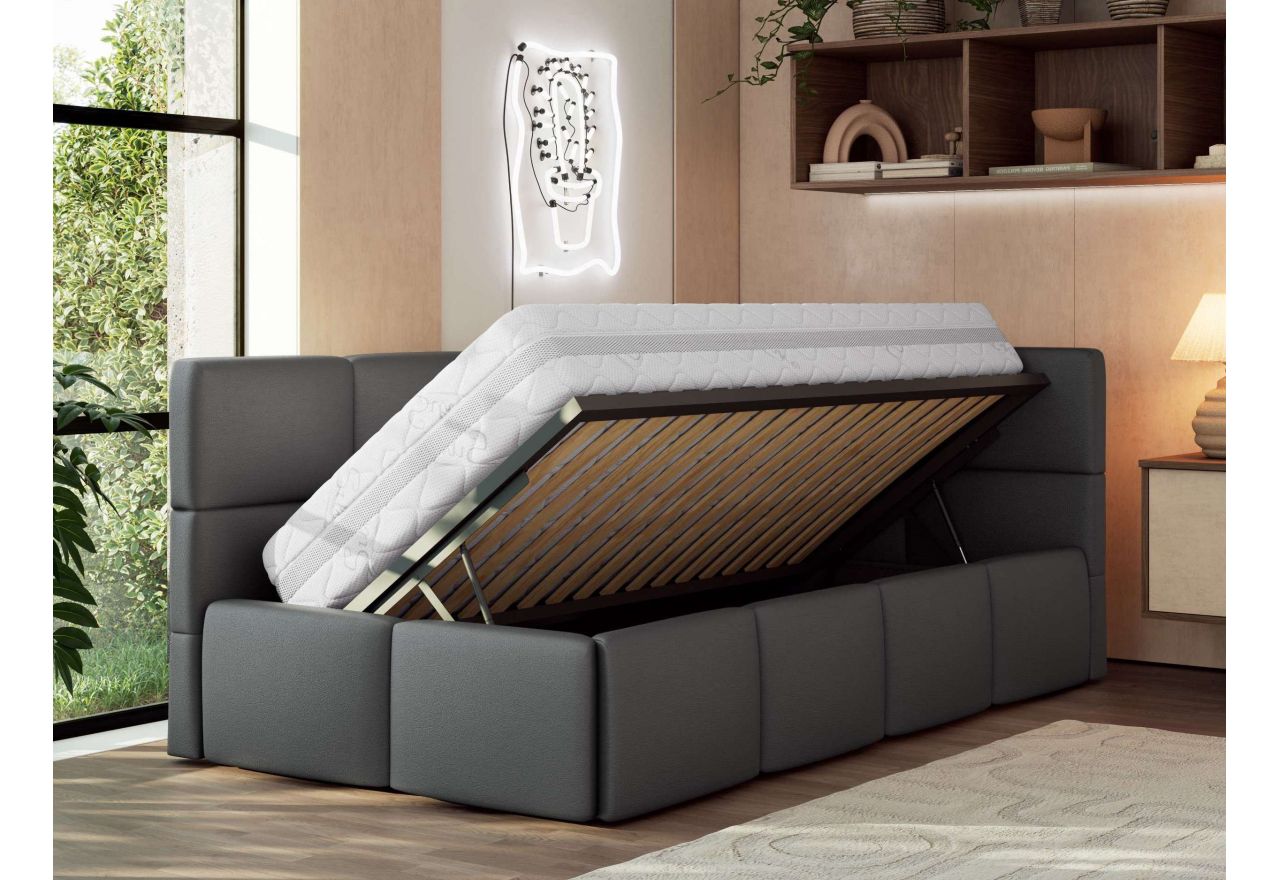 Łóżko młodzieżowe - ARVO 90x200 - materac multipocket - szary, ekoskóra - strona prawa