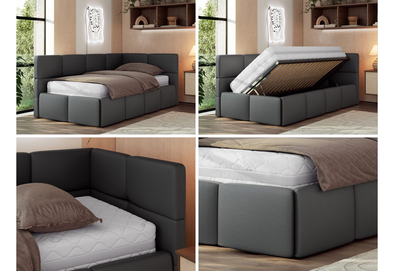 Łóżko młodzieżowe - ARVO 90x200 - materac multipocket - szary, ekoskóra - strona prawa