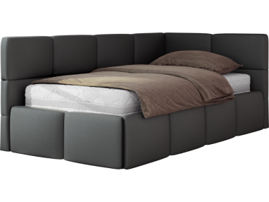 Łóżko młodzieżowe - ARVO 90x200 - materac pocket - szary, ekoskóra - strona prawa