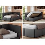 Łóżko młodzieżowe - ARVO 90x200 - materac piankowy - szary, ekoskóra - strona prawa