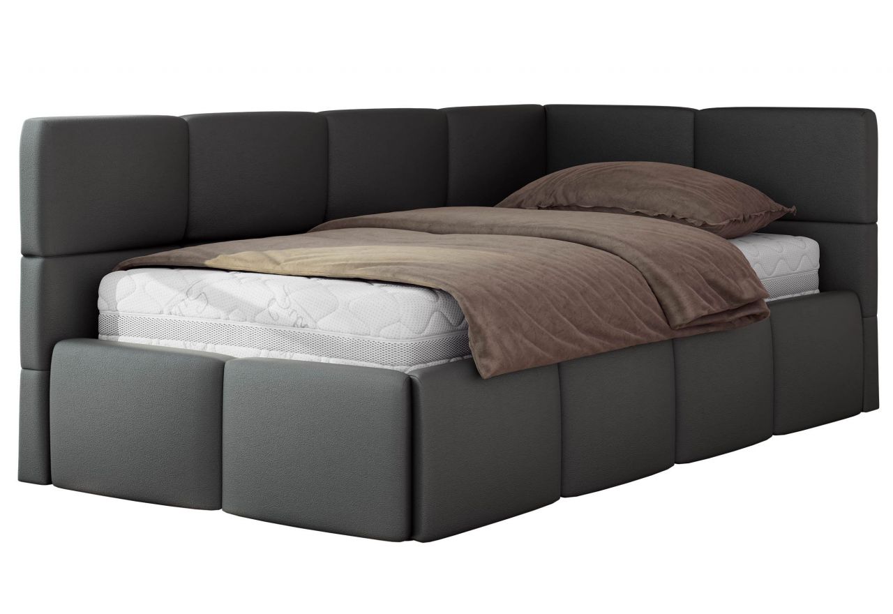 Łóżko młodzieżowe - ARVO 90x200 - materac piankowy - szary, ekoskóra - strona prawa