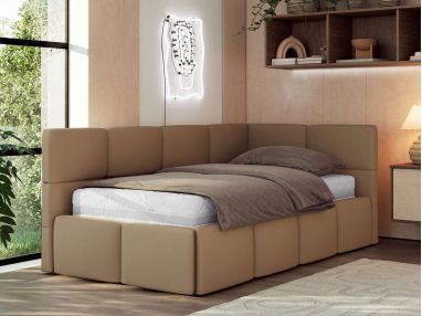 Łóżko młodzieżowe - ARVO 90x200 - brązowy, ekoskóra - strona prawa