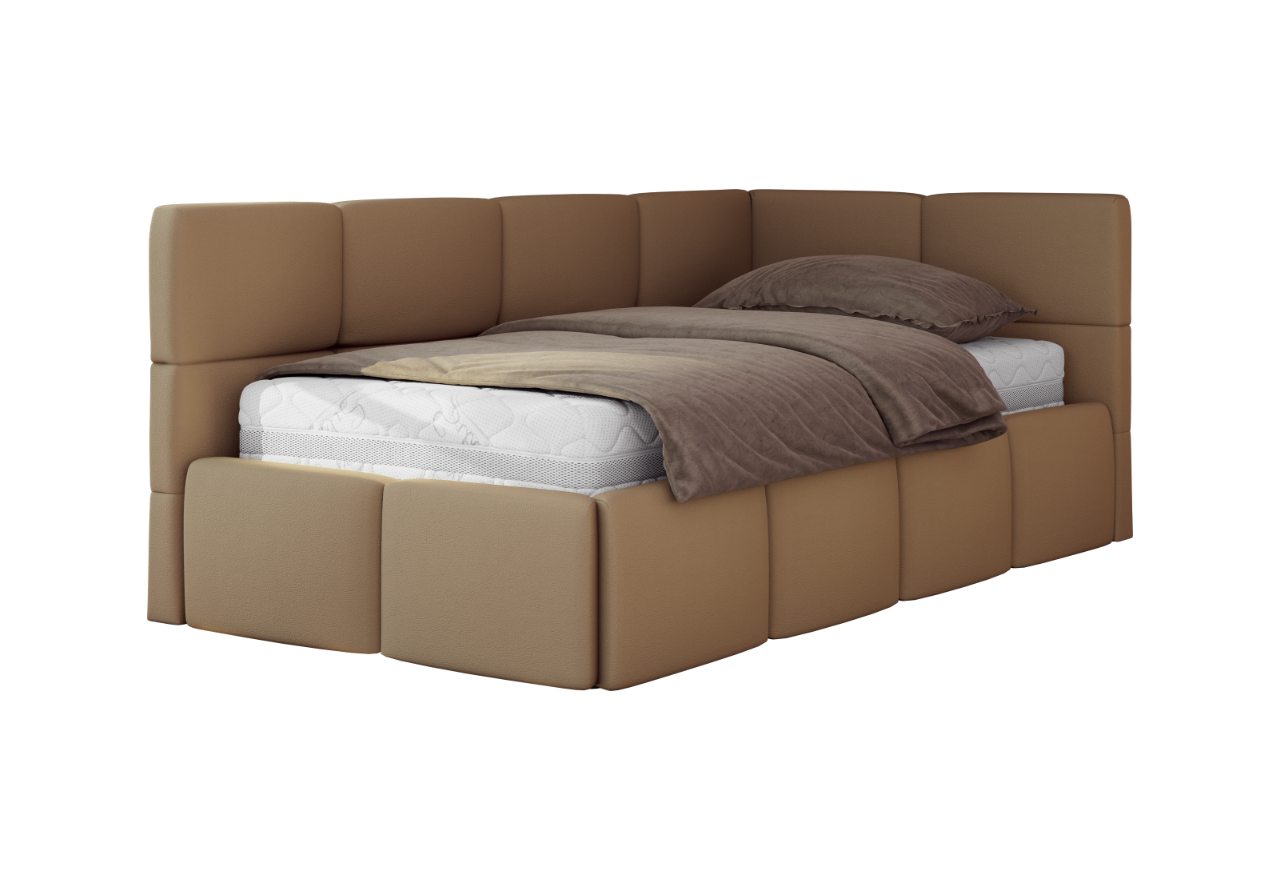 Łóżko młodzieżowe - ARVO 90x200 - brązowy, ekoskóra - strona prawa