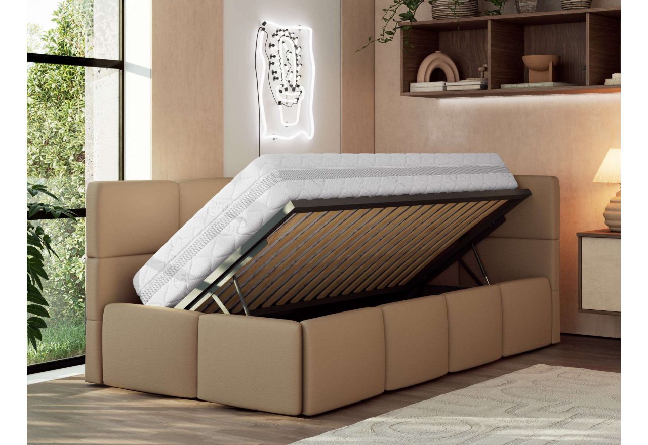 Łóżko młodzieżowe - ARVO 90x200 - brązowy, ekoskóra - strona prawa