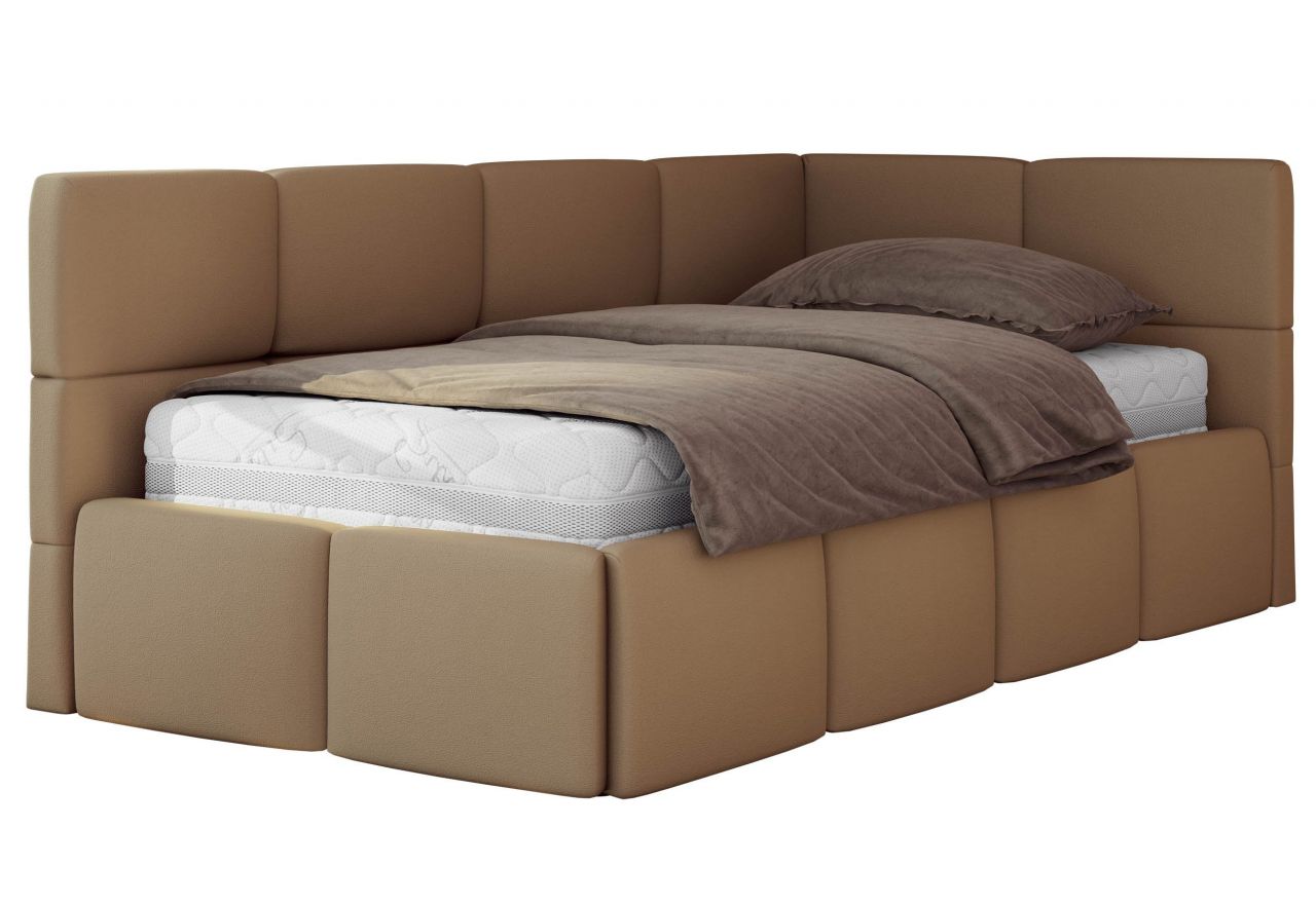 Łóżko młodzieżowe - ARVO 90x200 - brązowy, ekoskóra - strona prawa