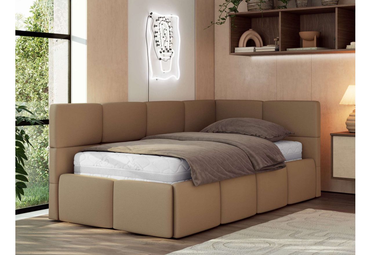 Łóżko młodzieżowe - ARVO 90x200 - materac multipocket - brązowy, ekoskóra - strona prawa