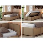 Łóżko młodzieżowe - ARVO 90x200 - materac pocket - brązowy, ekoskóra - strona prawa