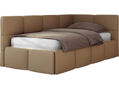 Łóżko młodzieżowe - ARVO 90x200 - materac piankowy - brązowy, ekoskóra - strona prawa