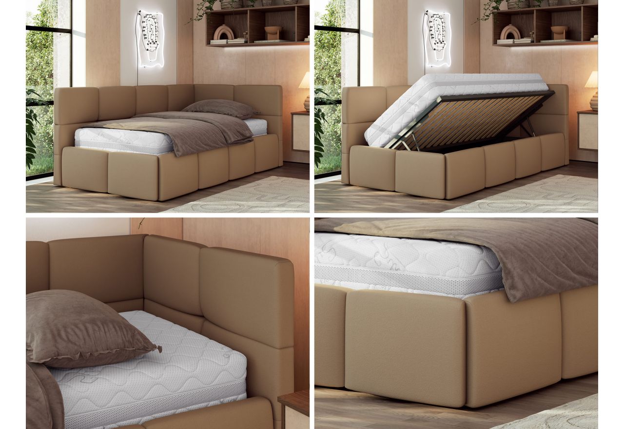 Łóżko młodzieżowe - ARVO 90x200 - materac piankowy - brązowy, ekoskóra - strona prawa