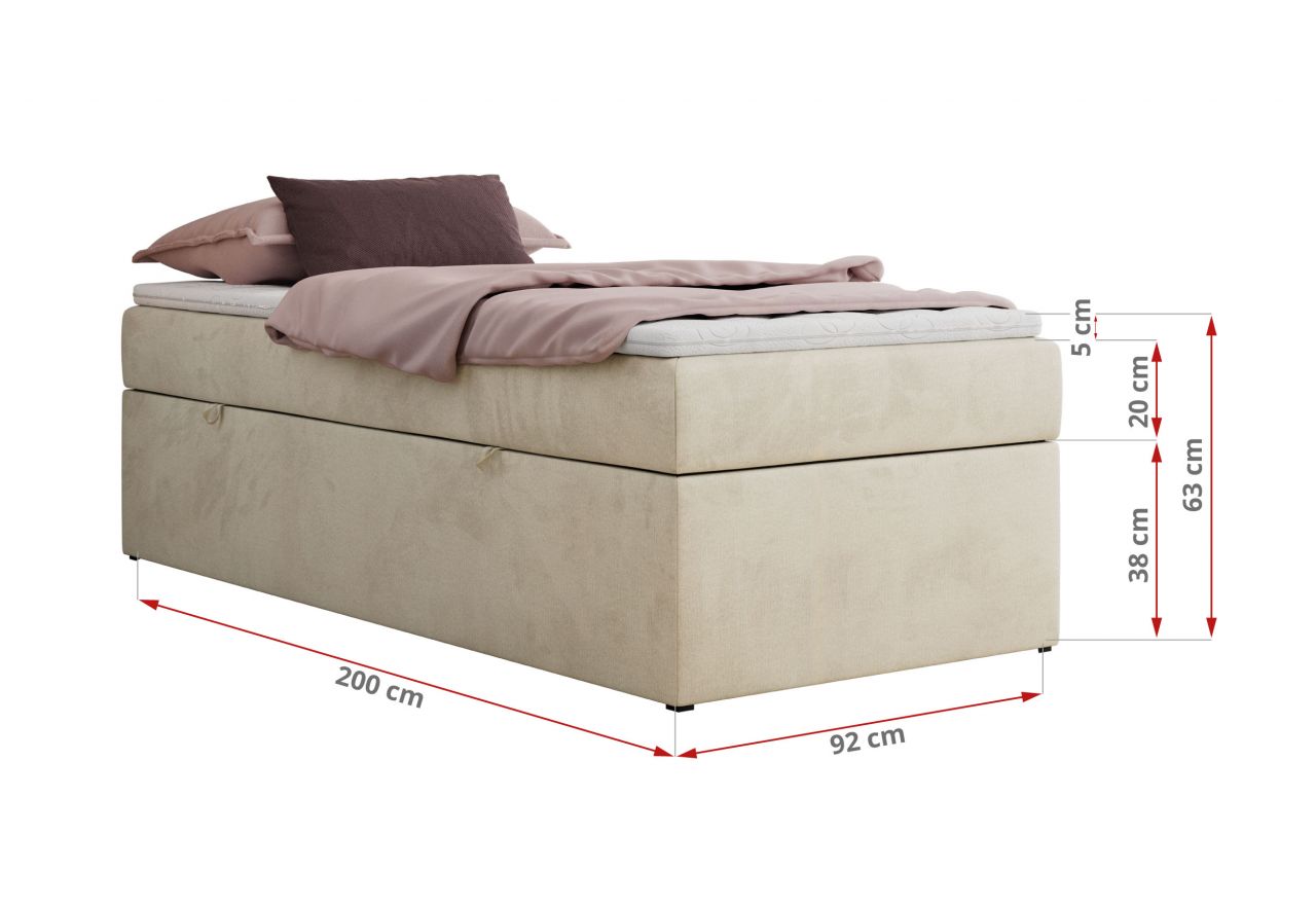 Łóżko kontynentalne ZERO 90x200 - H3 - beżowy, welwet - topper T25