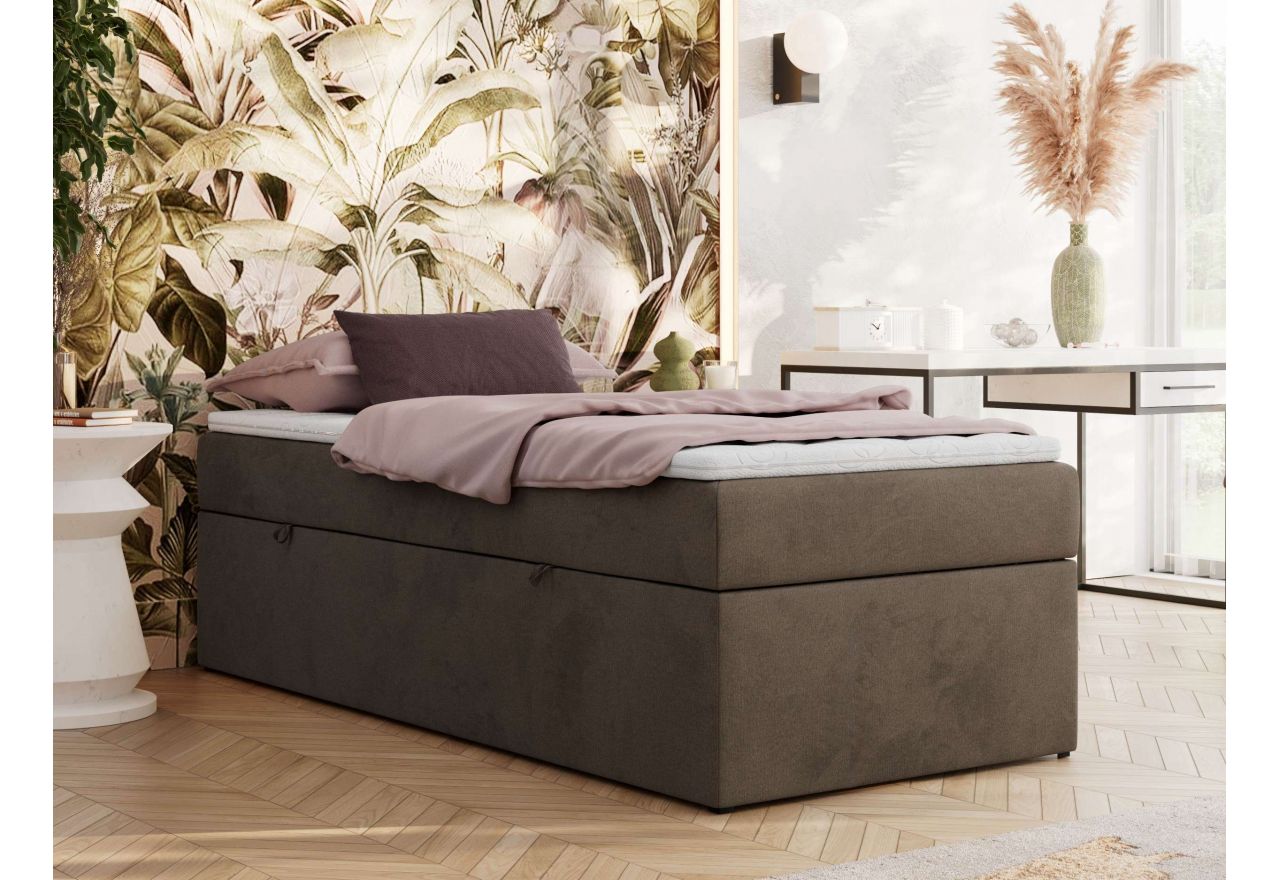 Łóżko kontynentalne ZERO 90x200 - H3 - brązowy, welwet - topper T25