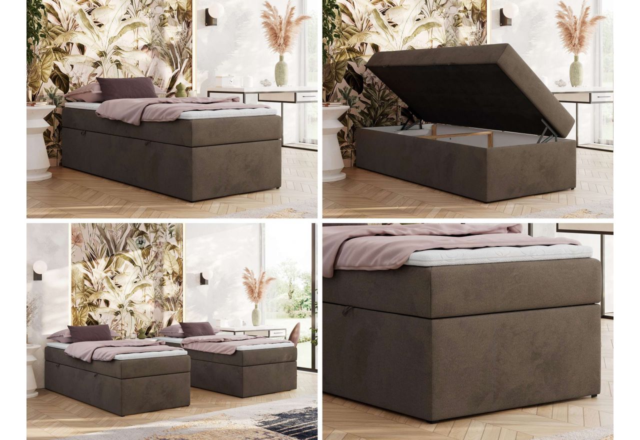 Łóżko kontynentalne ZERO 90x200 - H3 - brązowy, welwet - topper T25