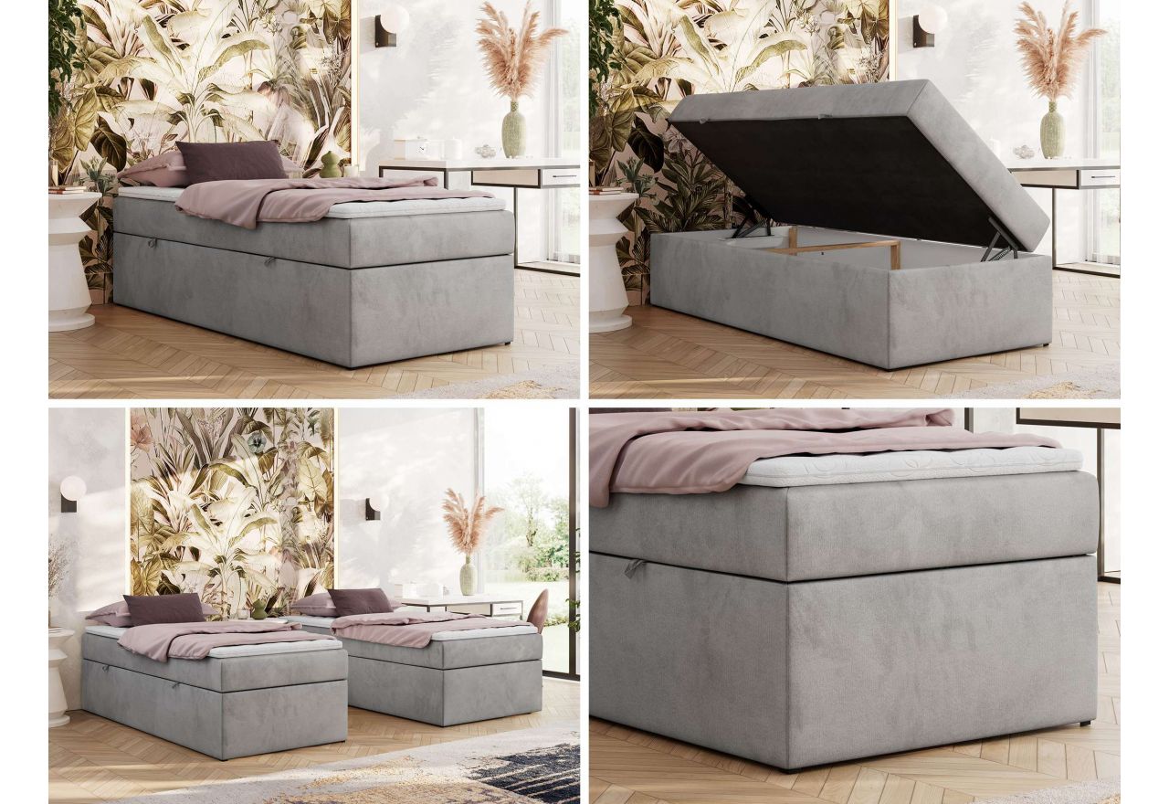 Łóżko kontynentalne ZERO 90x200 - H3 - jasnoszary, welwet - topper T25