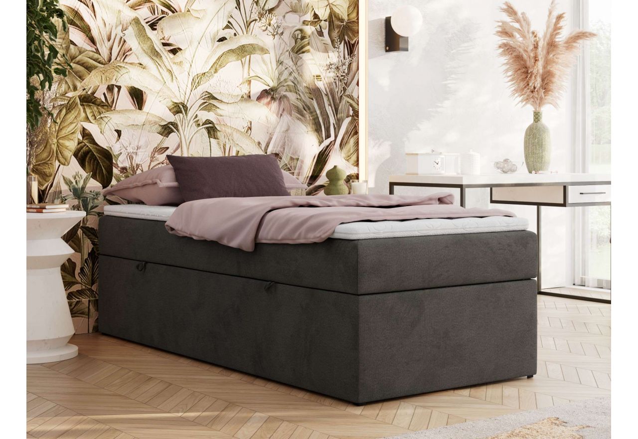 Łóżko kontynentalne ZERO 90x200 - H3 - ciemnoszary, welwet - topper T25